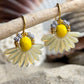 Mini blomsterørering med lysegule dråbe glasperler og lille gul glasperle